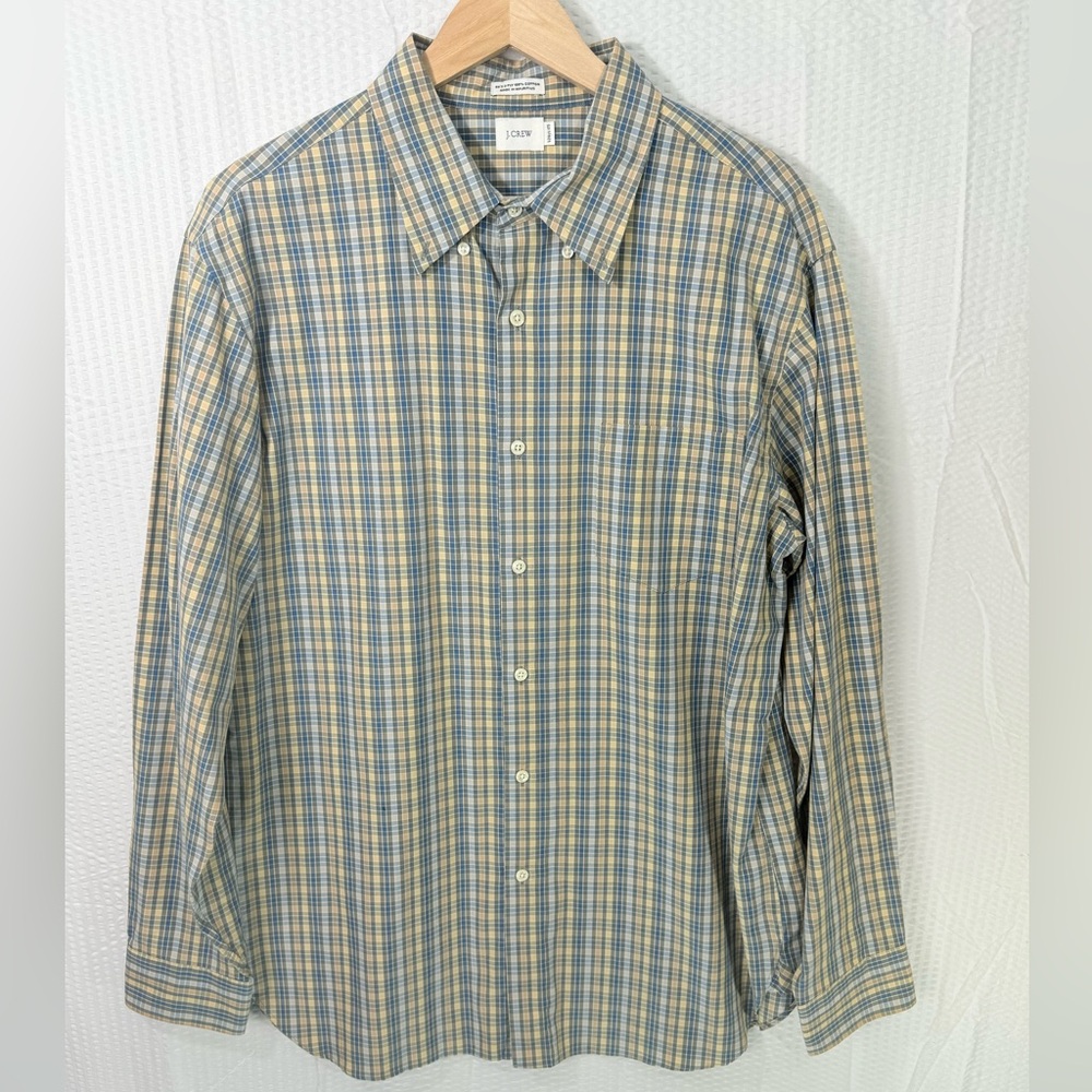 Men’s J.Crew Long Sleeve Blue Plaid Button Down Causal Office Shirt Size Large